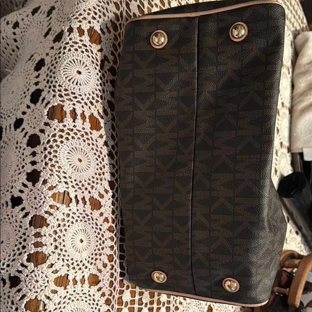 Michael Kors MK Print Brown and Tan Women's Bag - Picture 2 of 4